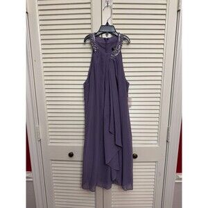 S.L. Fashions Women's Jewel Neck Sleeveless Halter Dress, Steel Size 6P